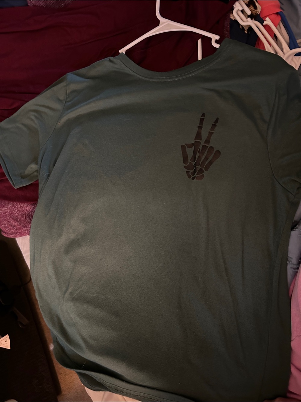 SHEIN Olive Green Short Sleeve Tee with Skeletal Hand Graphic